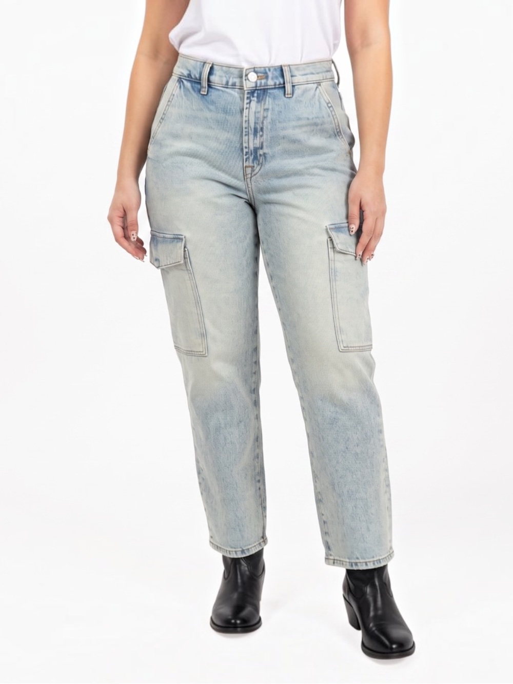 7 For All Mankind Logan Cargo Stovepipe Jeans Frost Blue High Rise Sz 31 NWT